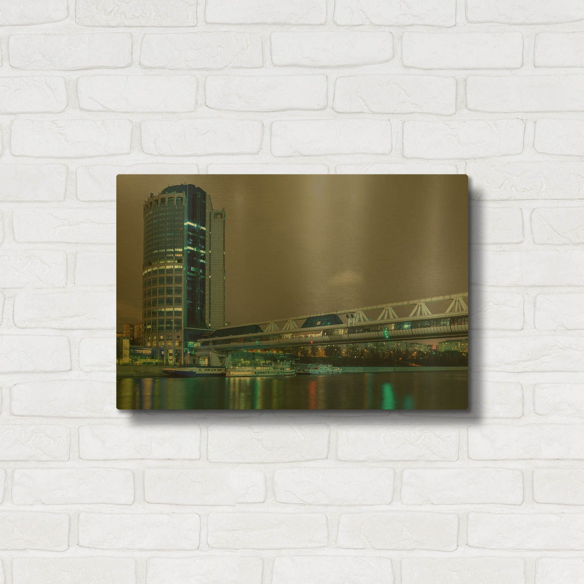'Moscow - Bargation Bridge' By AKG Gold Metal Wall Art
