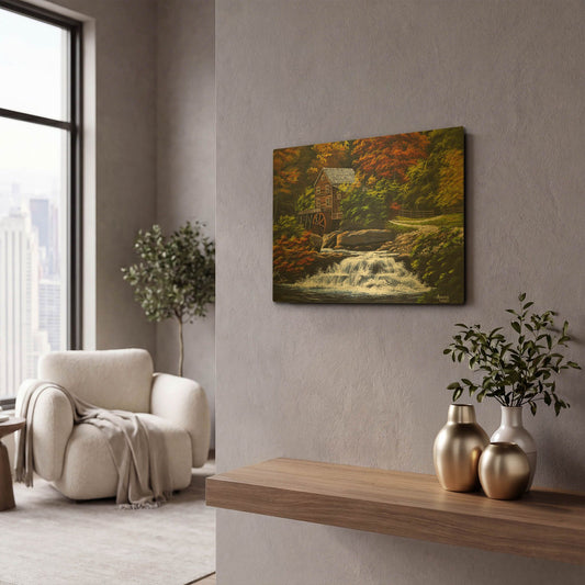 'Autumn Mill' By Gary Adams Gold Metal Wall Art