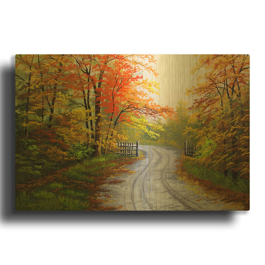 'Autumn Road' By Gary Adams Gold Metal Wall Art