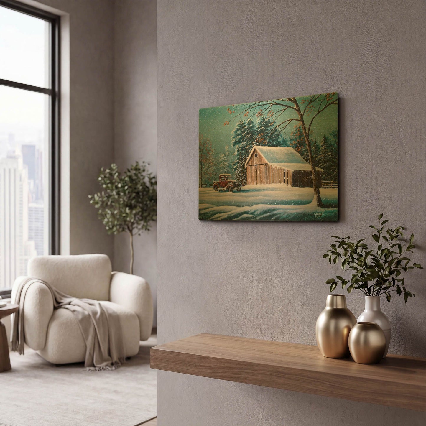 'First Snow' By Gary Adams Gold Metal Wall Art