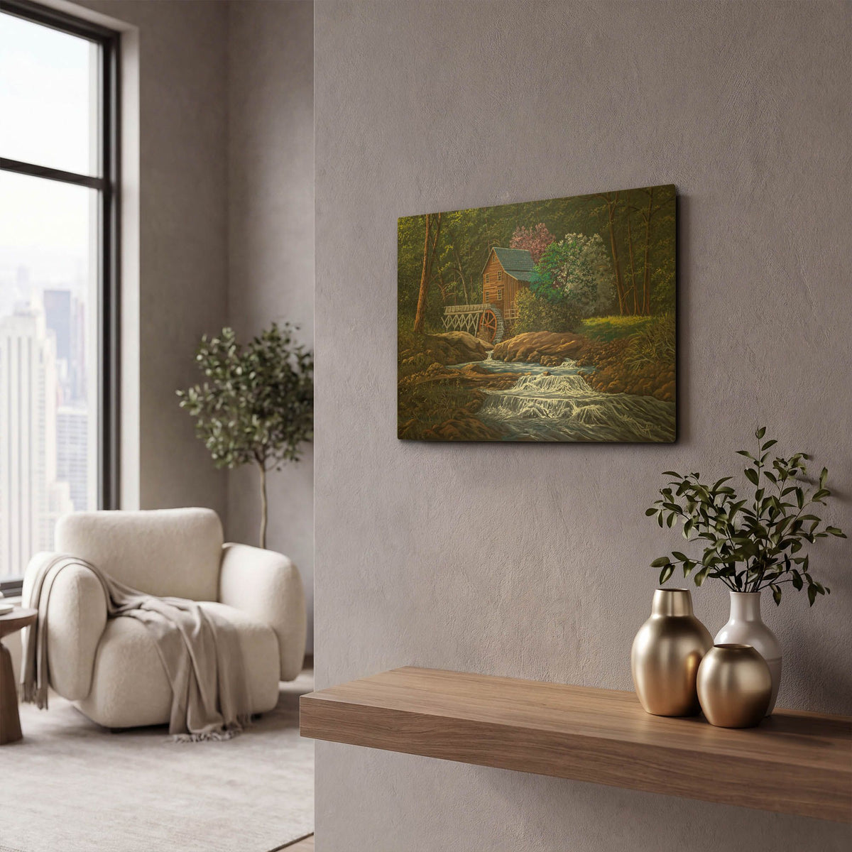 'Springtime Mill' By Gary Adams Gold Metal Wall Art