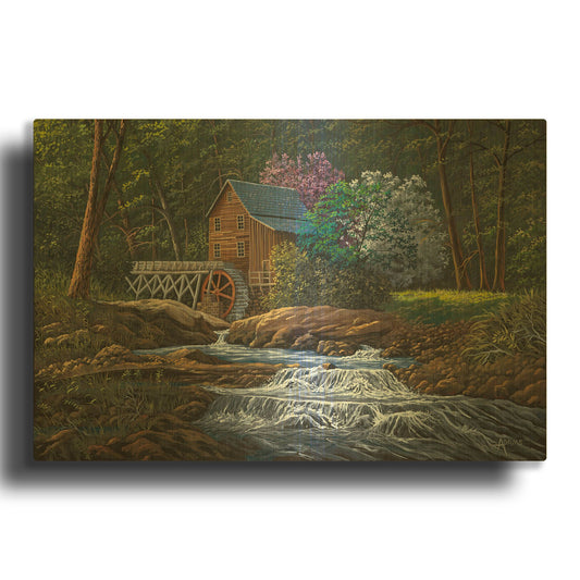 'Springtime Mill' By Gary Adams Gold Metal Wall Art