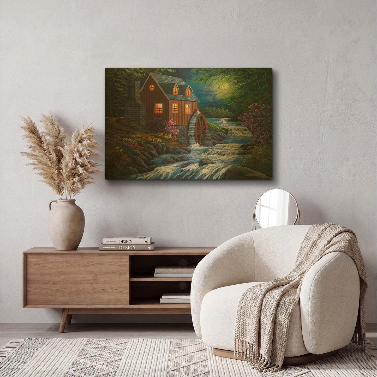 'Moonlit Mill' By Gary Adams Gold Metal Wall Art
