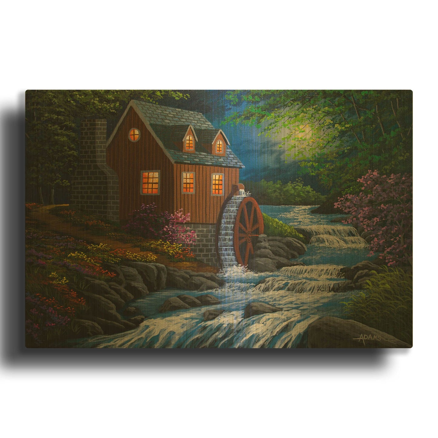 'Moonlit Mill' By Gary Adams Gold Metal Wall Art