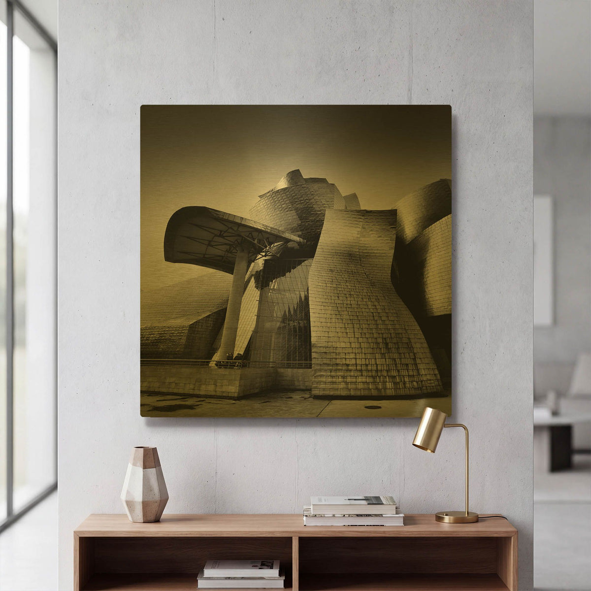 'Guggenheim Bilbao' By Nina Papiorek Gold Metal Wall Art