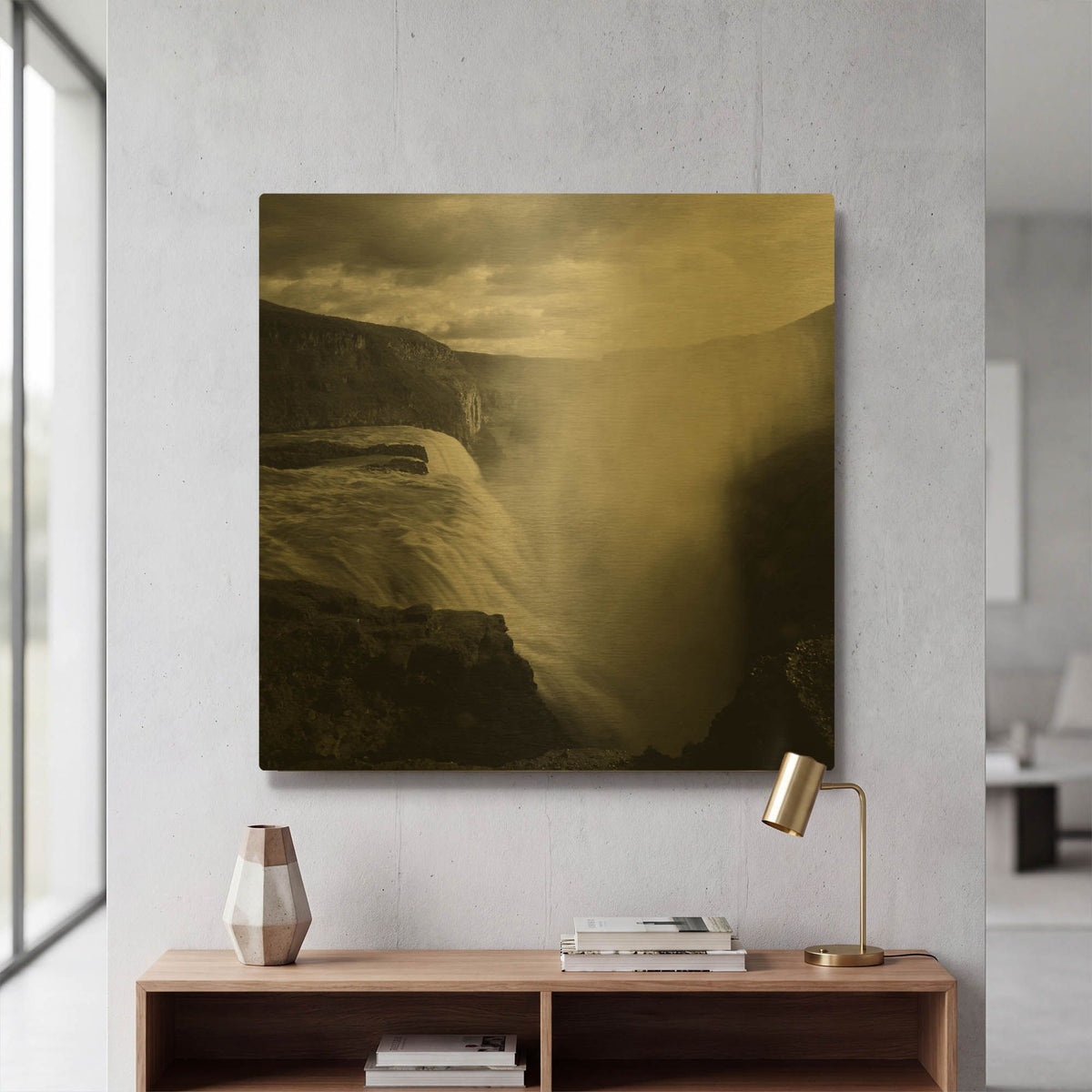 'Iceland Gullfoss' By Nina Papiorek Gold Metal Wall Art