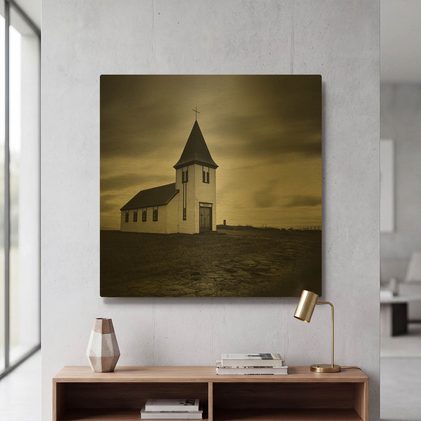 'Iceland Hellnar Church' By Nina Papiorek Gold Metal Wall Art