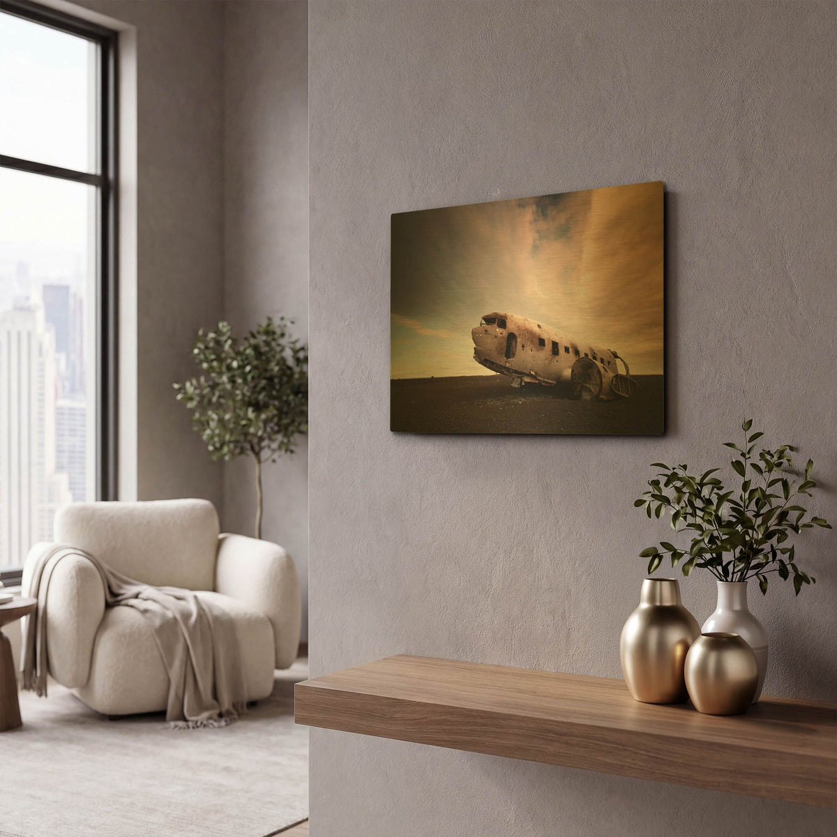 'Iceland Plane Wreck' By Nina Papiorek Gold Metal Wall Art