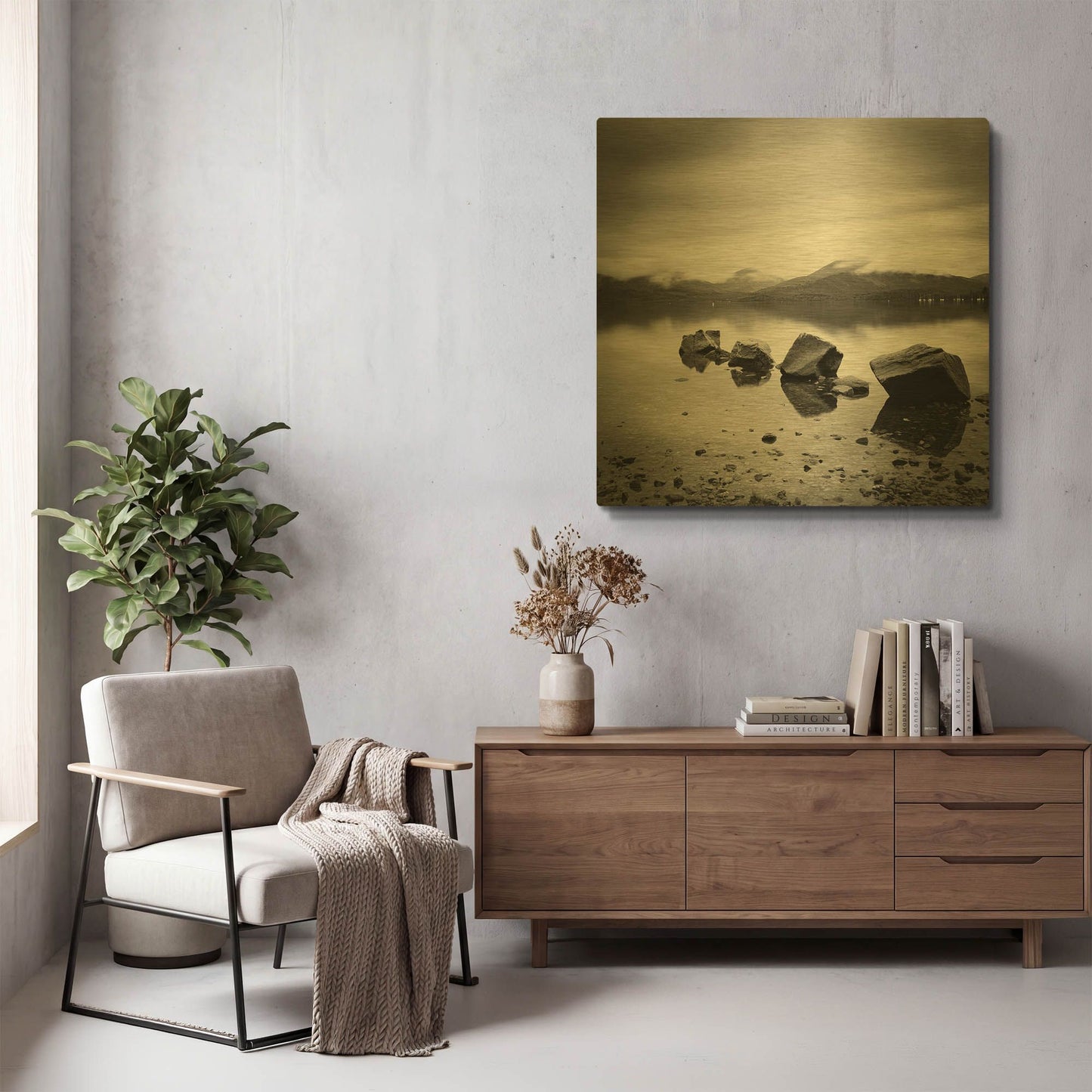 'Lomond Rocks' By Nina Papiorek Gold Metal Wall Art