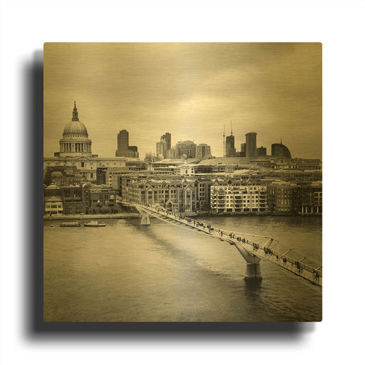 'London Millenium Bridge' By Nina Papiorek Gold Metal Wall Art