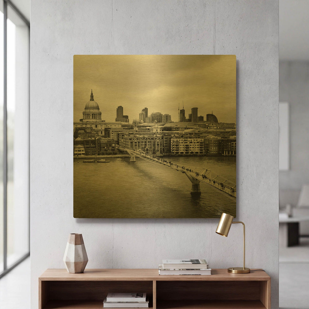 'London Millenium Bridge' By Nina Papiorek Gold Metal Wall Art