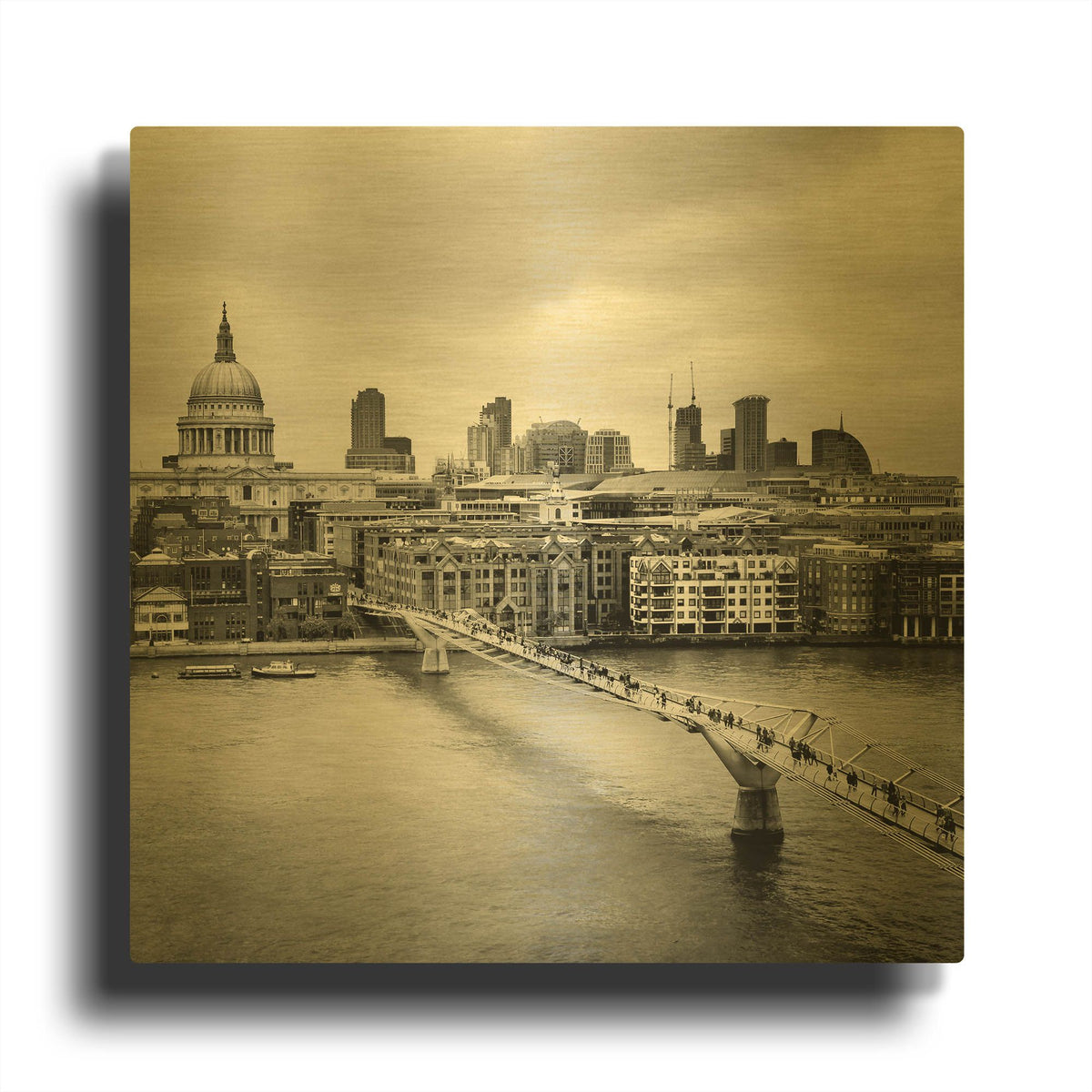 'London Millenium Bridge' By Nina Papiorek Gold Metal Wall Art