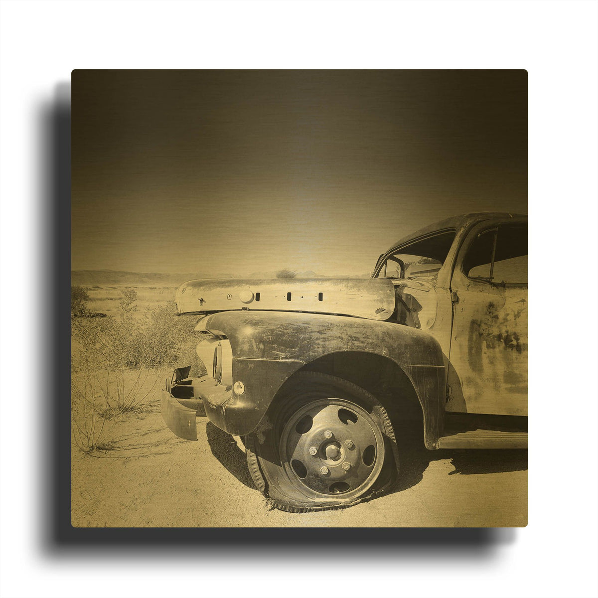 'Namibia Rotten Car' By Nina Papiorek Gold Metal Wall Art
