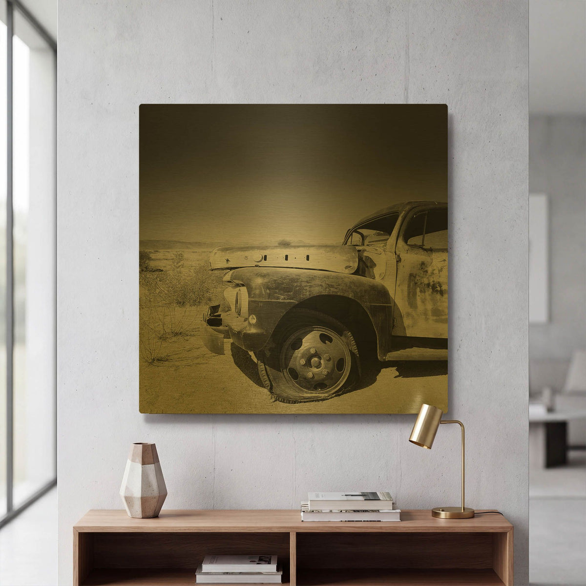 'Namibia Rotten Car' By Nina Papiorek Gold Metal Wall Art