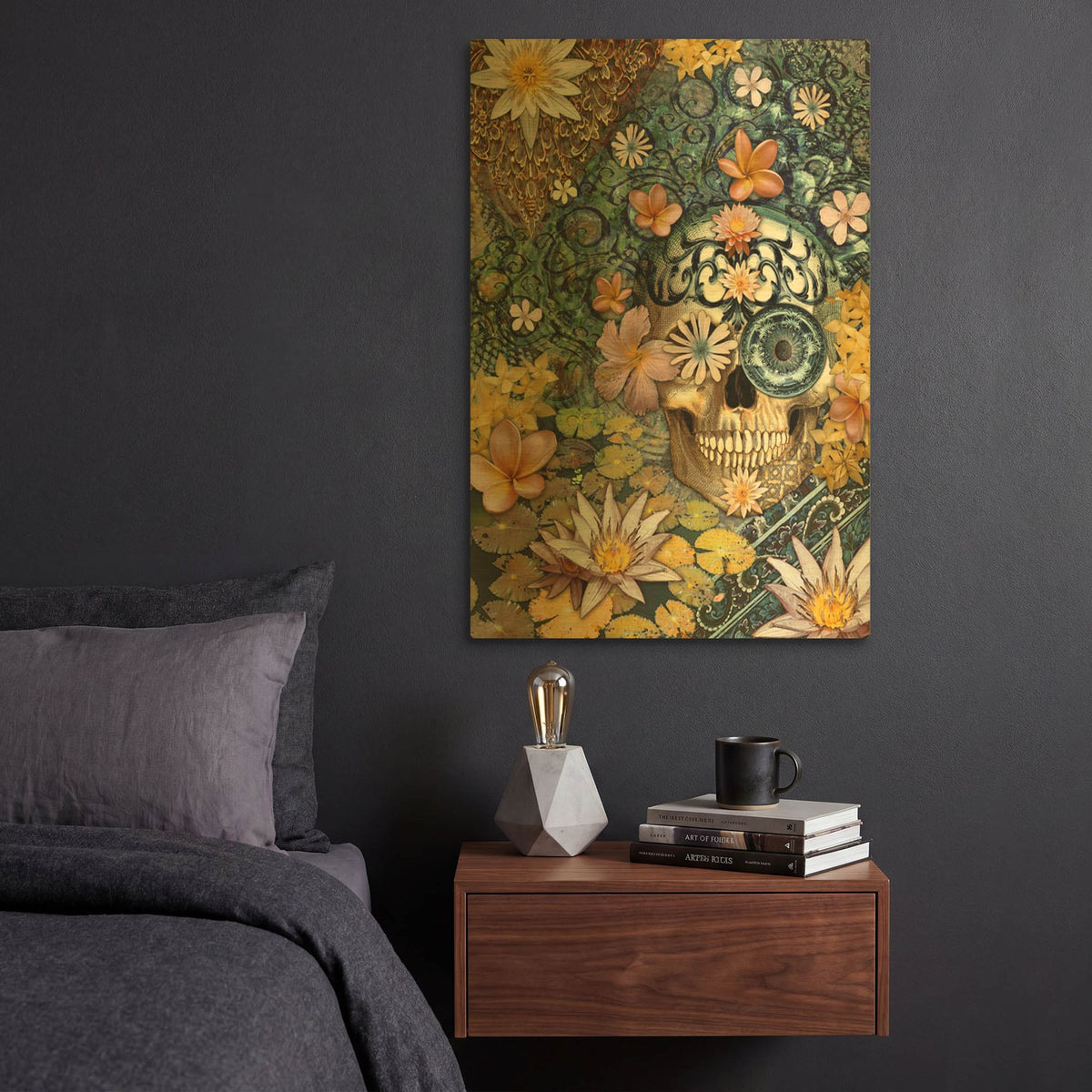 'Bali Botaniskull' By Fusion Idol Arts Gold Metal Wall Art