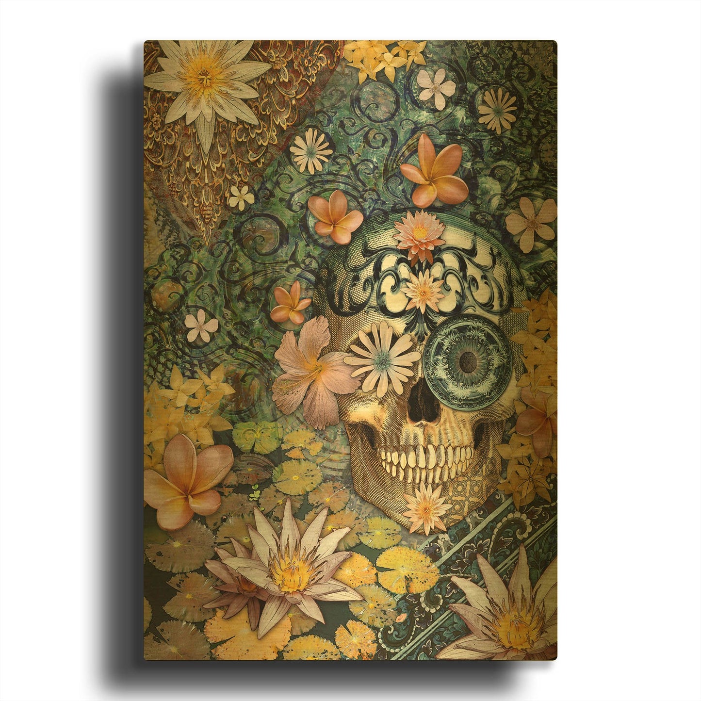 'Bali Botaniskull' By Fusion Idol Arts Gold Metal Wall Art