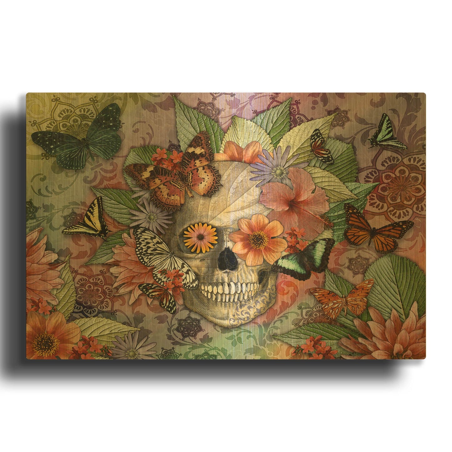 'Butterfly Botaniskull' By Fusion Idol Arts Gold Metal Wall Art