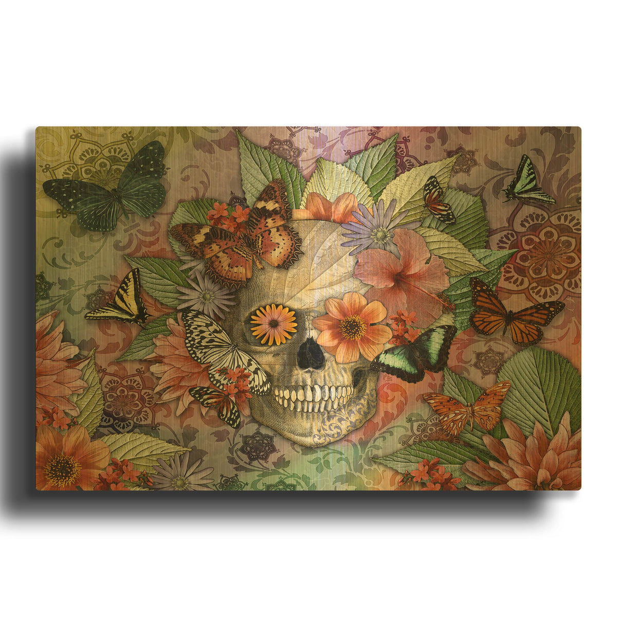 'Butterfly Botaniskull' By Fusion Idol Arts Gold Metal Wall Art