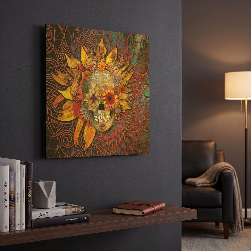 'Origins Botaniskull' By Fusion Idol Arts Gold Metal Wall Art