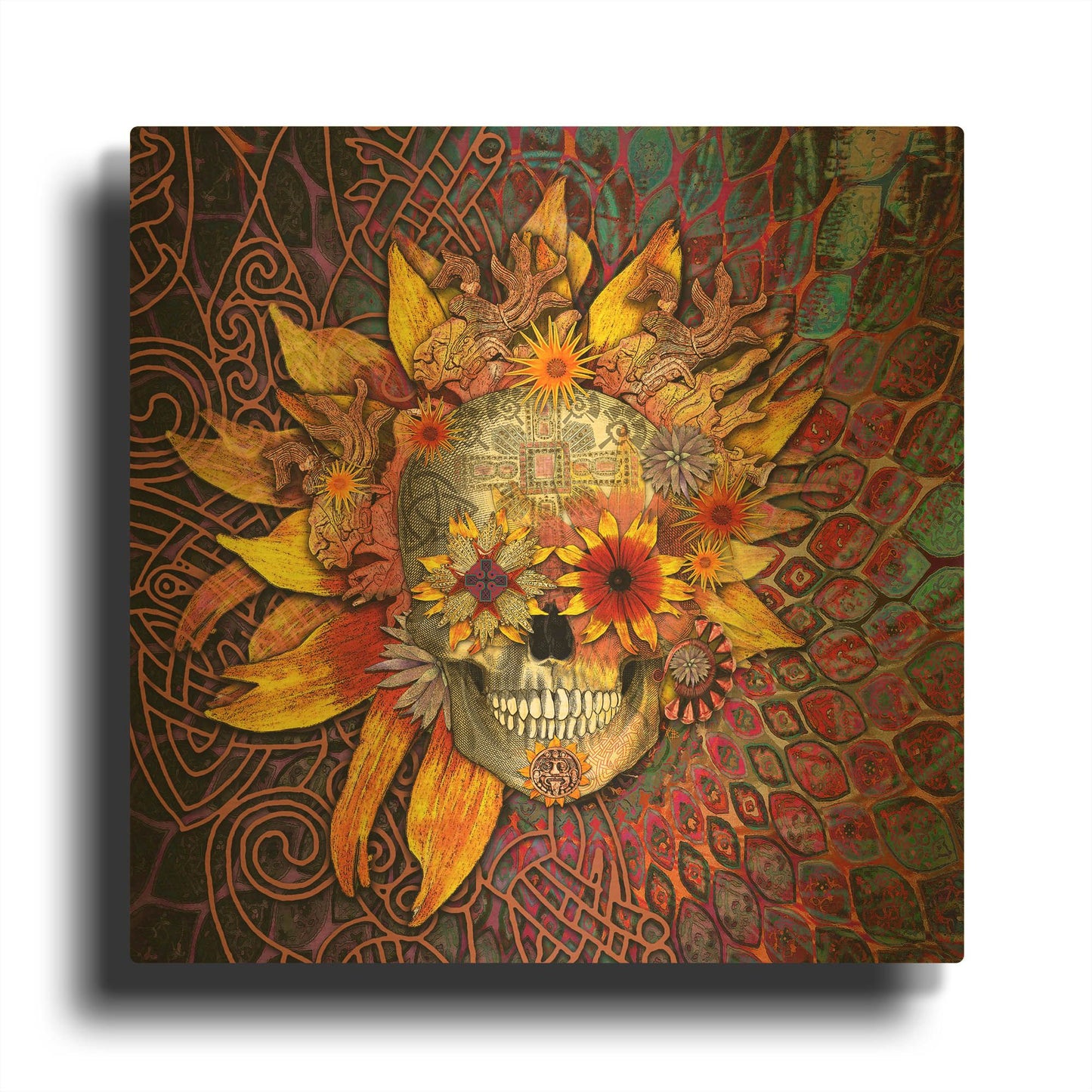 'Origins Botaniskull' By Fusion Idol Arts Gold Metal Wall Art