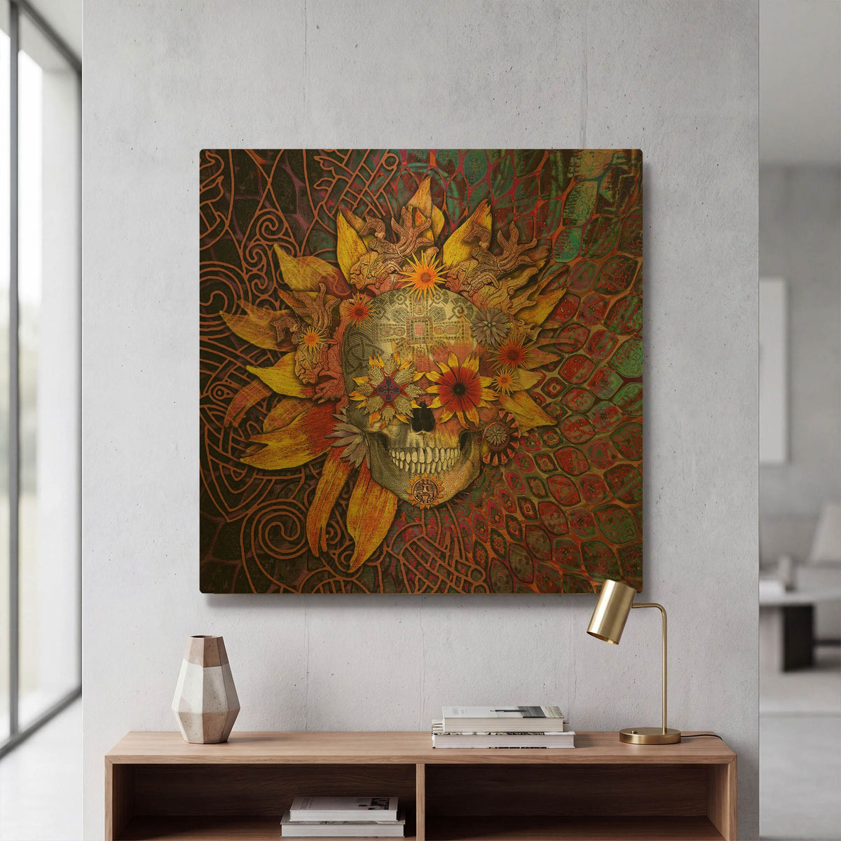 'Origins Botaniskull' By Fusion Idol Arts Gold Metal Wall Art