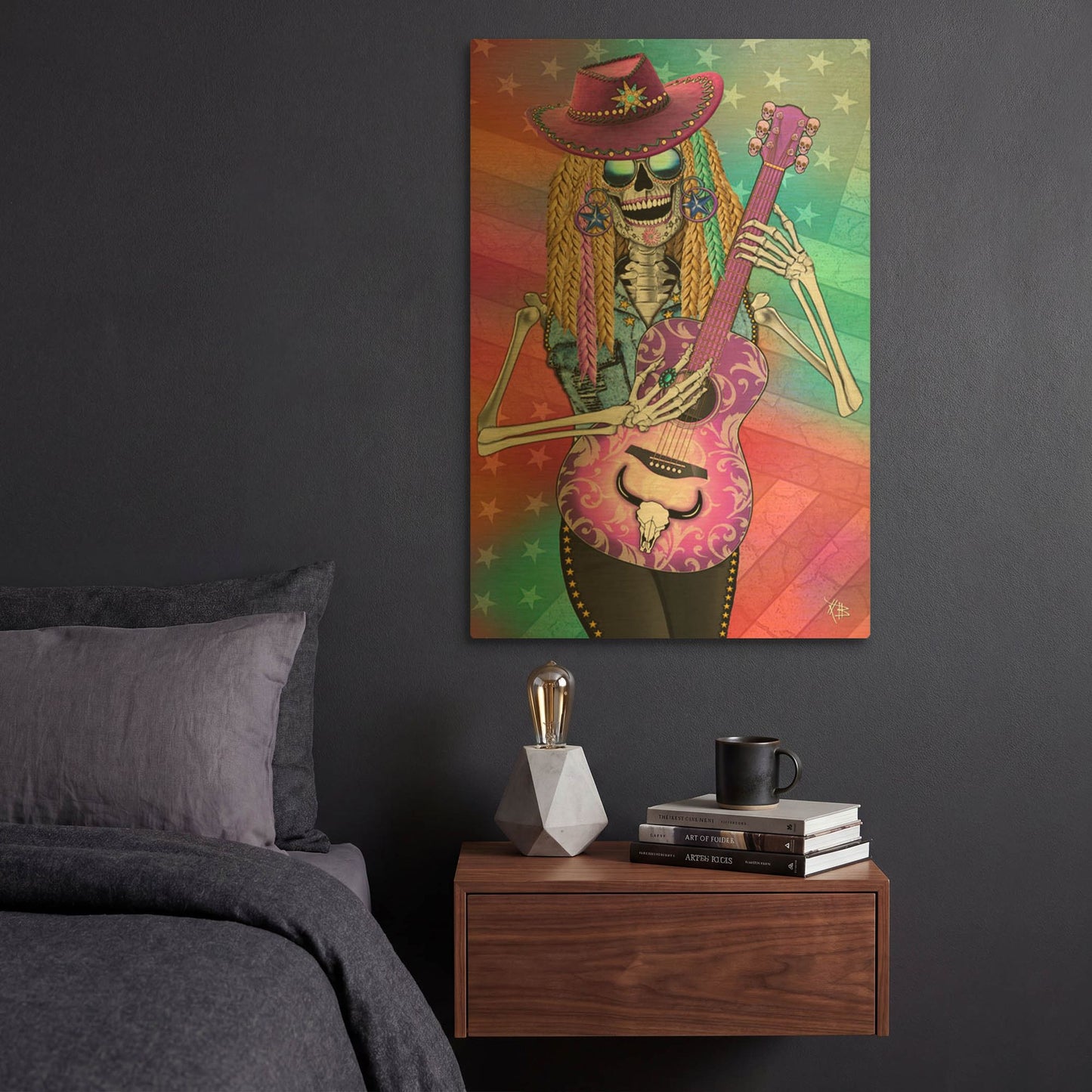 'Scary Underwood Country Girl Sugar Skull' By Fusion Idol Arts Gold Metal Wall Art