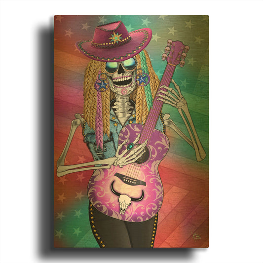'Scary Underwood Country Girl Sugar Skull' By Fusion Idol Arts Gold Metal Wall Art