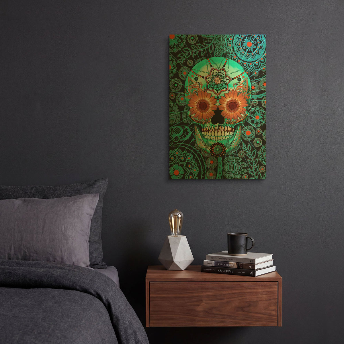 'Sugar Skull Caribbean Blue' By Fusion Idol Arts Gold Metal Wall Art