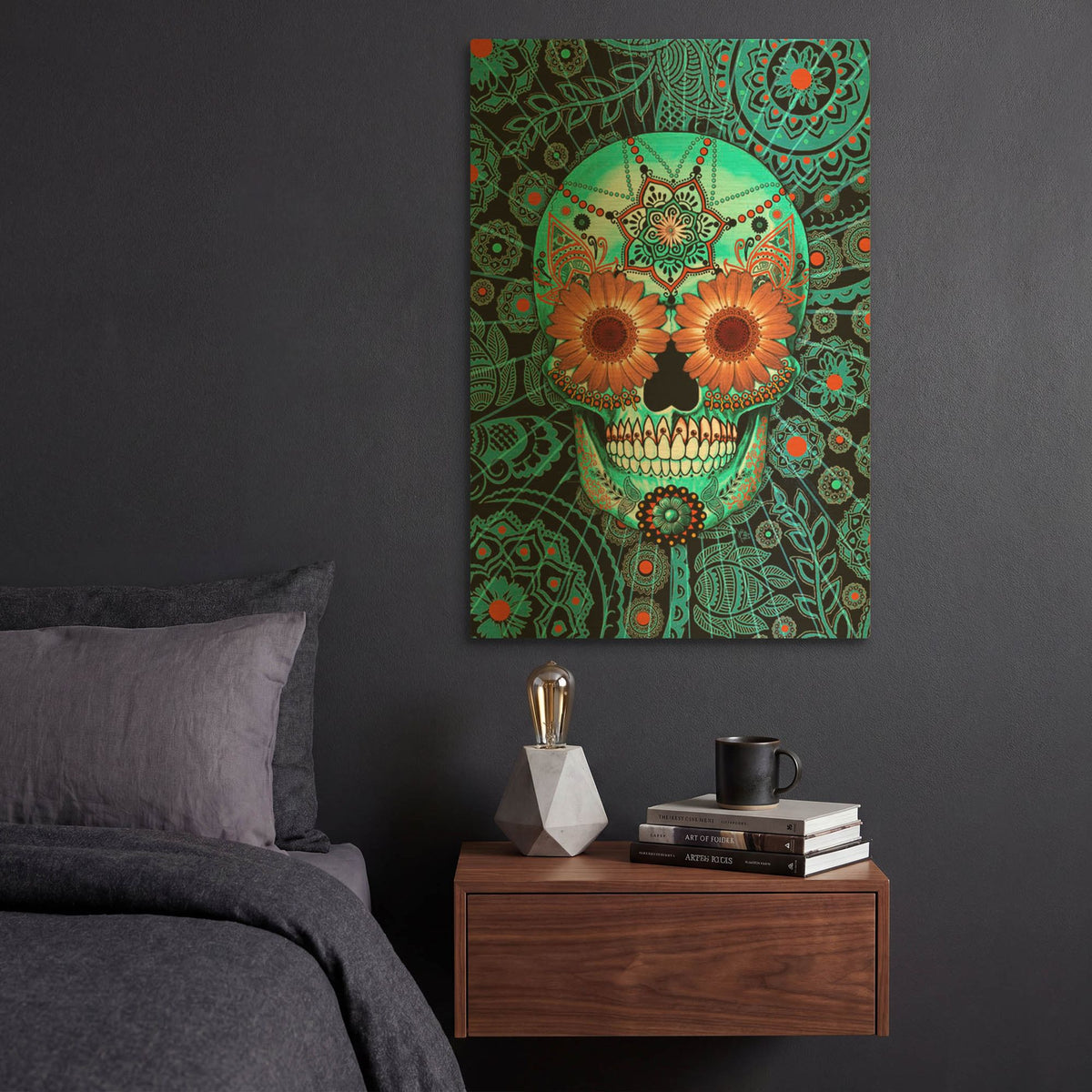 'Sugar Skull Caribbean Blue' By Fusion Idol Arts Gold Metal Wall Art
