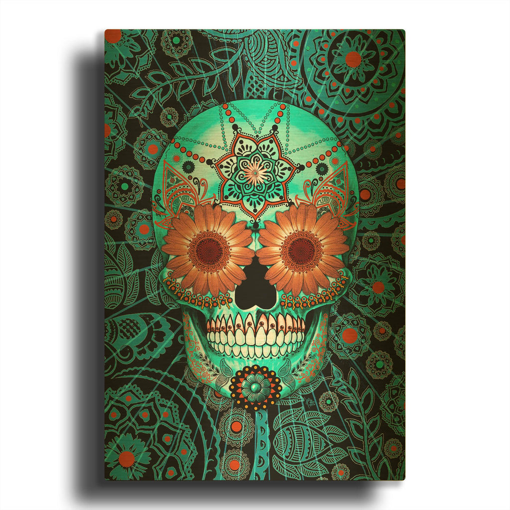 'Sugar Skull Caribbean Blue' By Fusion Idol Arts Gold Metal Wall Art