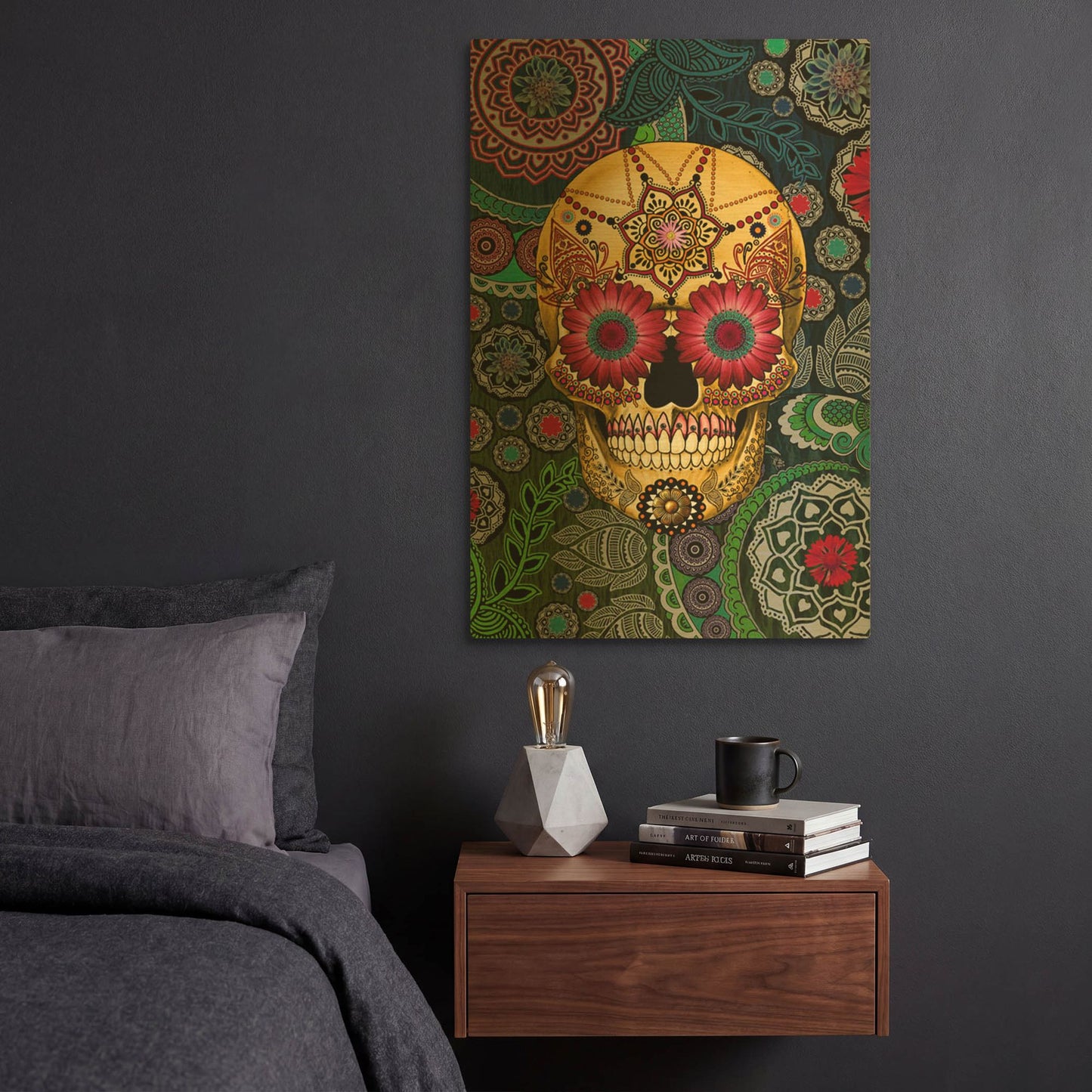 'Sugar Skull Paisley Garden' By Fusion Idol Arts Gold Metal Wall Art