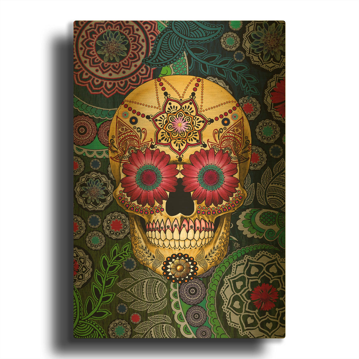 'Sugar Skull Paisley Garden' By Fusion Idol Arts Gold Metal Wall Art
