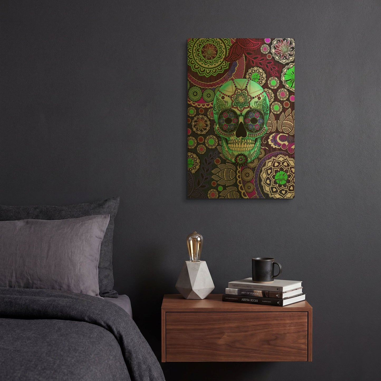 'Sugar Skull Sombrero Night' By Fusion Idol Arts Gold Metal Wall Art