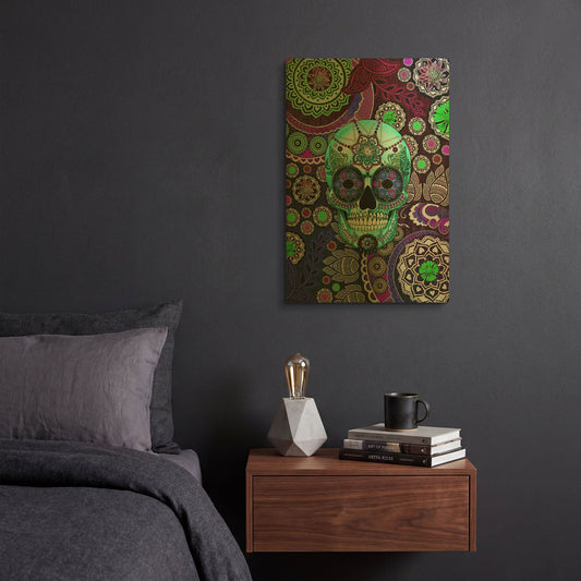 'Sugar Skull Sombrero Night' By Fusion Idol Arts Gold Metal Wall Art