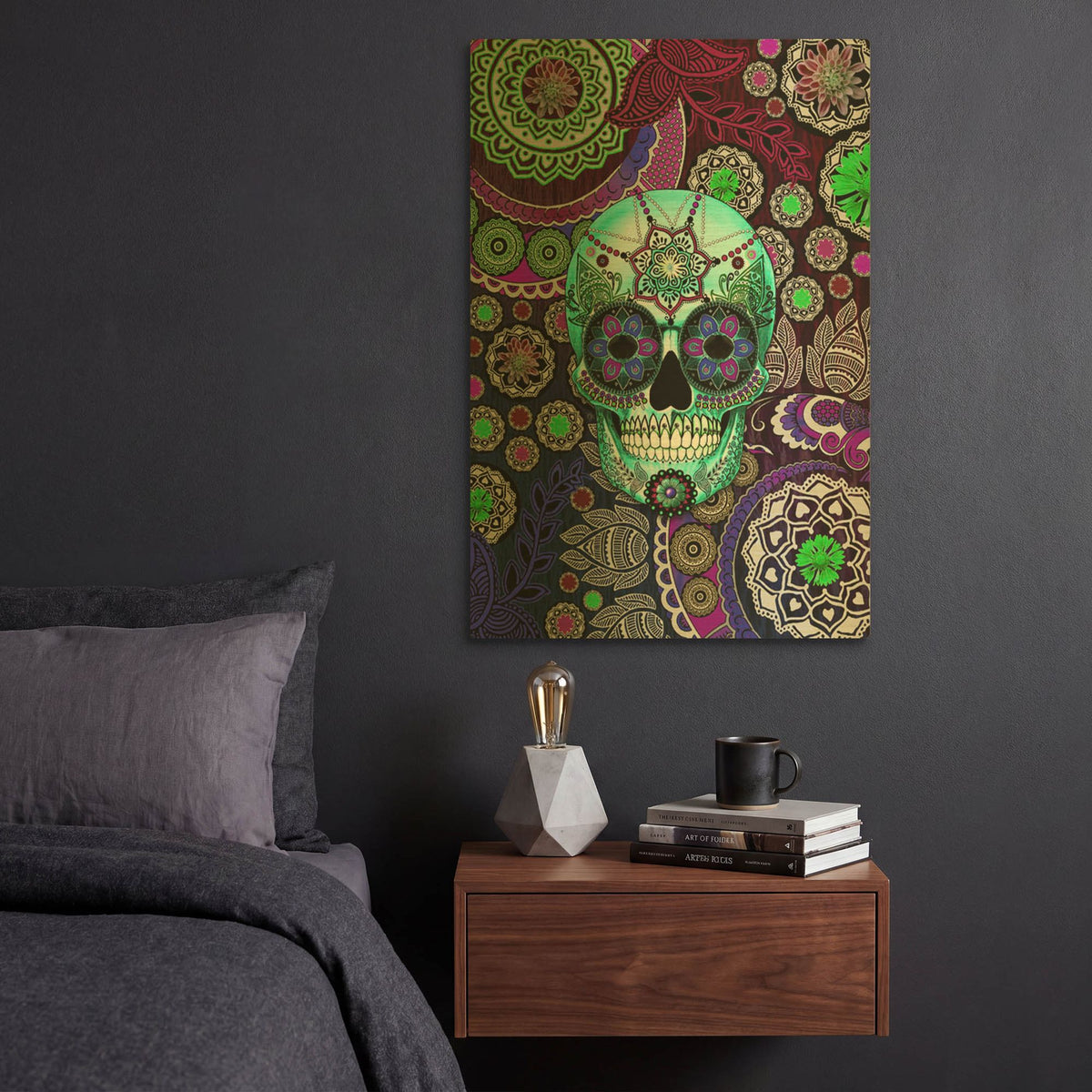 'Sugar Skull Sombrero Night' By Fusion Idol Arts Gold Metal Wall Art