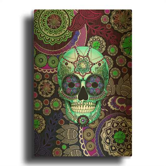 'Sugar Skull Sombrero Night' By Fusion Idol Arts Gold Metal Wall Art