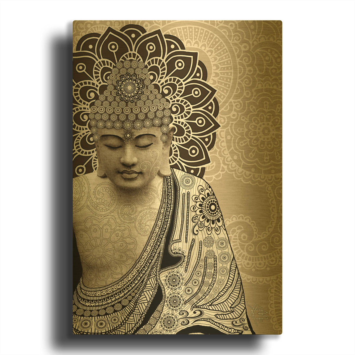 'Meditation Mehndi' By Fusion Idol Arts Gold Metal Wall Art