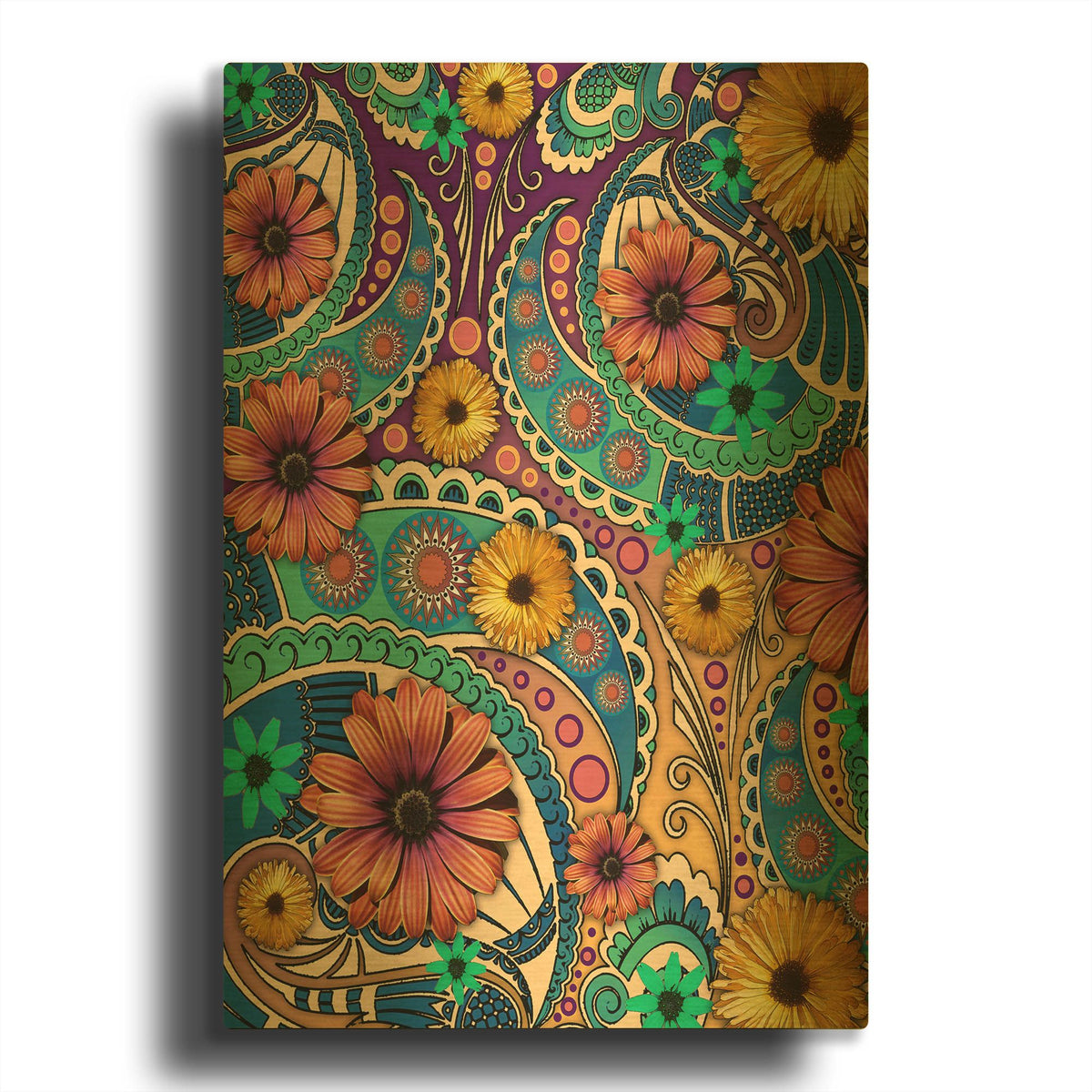 'Petals and Paisley' By Fusion Idol Arts Gold Metal Wall Art