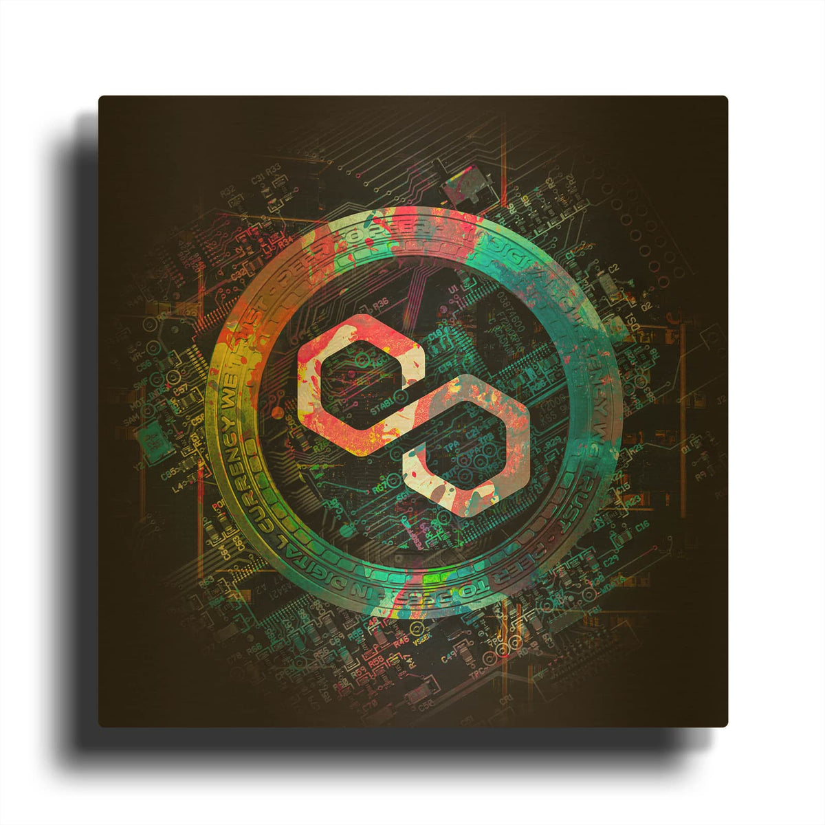 'Polygon Crypto Giga Coin' By Epic Portfolio Gold Metal Wall Art