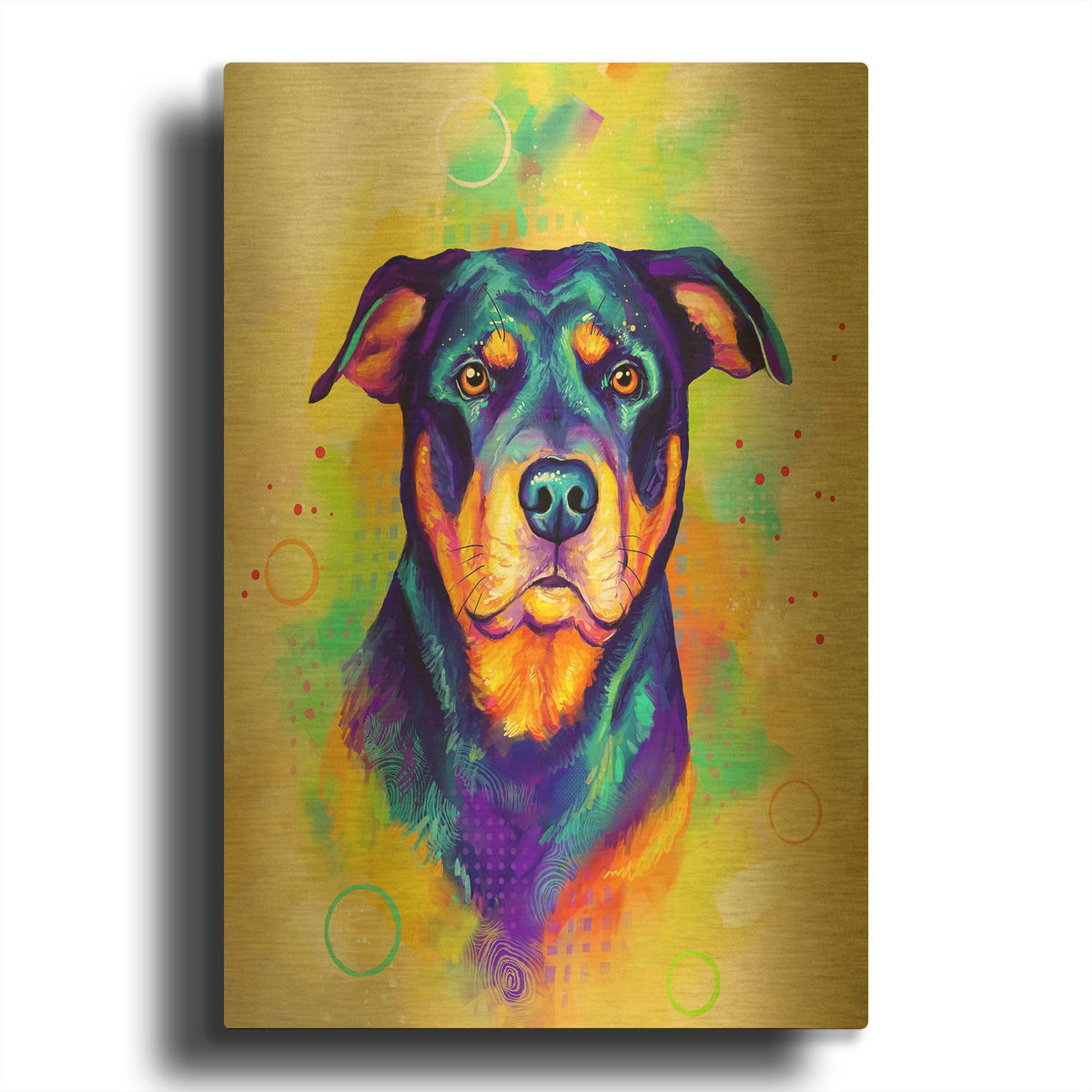 'Pop Art Rottweiler' By Furbaby Affiliates Gold Metal Wall Art