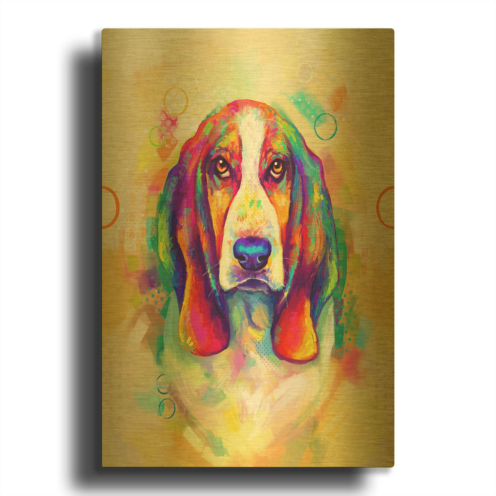 'Pop Art Basset Hound' By Furbaby Affiliates Gold Metal Wall Art