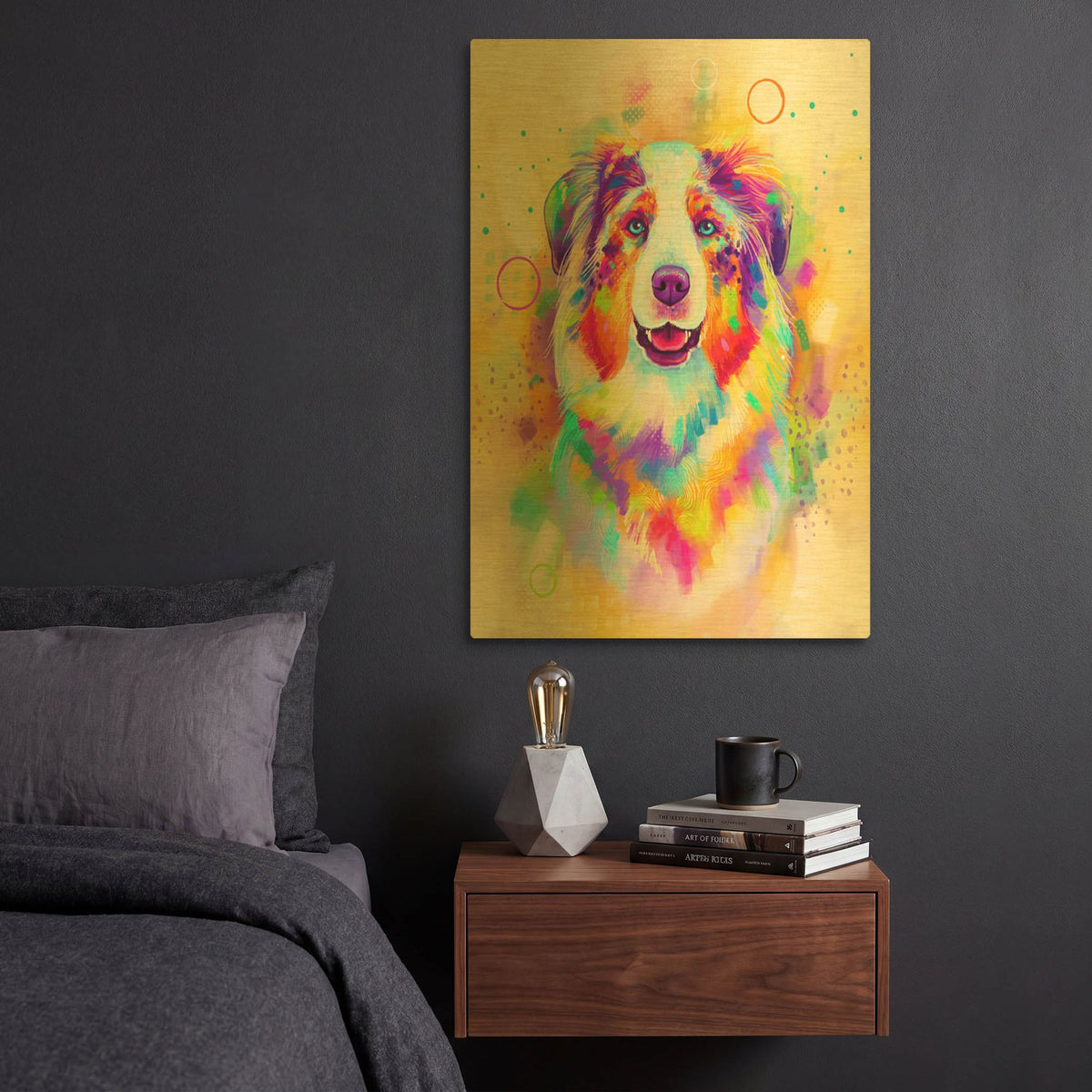 'Pop Art Australian Shepherd 4' By Furbaby Affiliates Gold Metal Wall Art