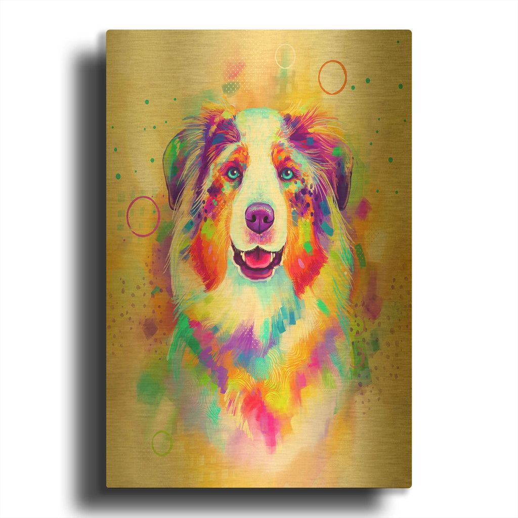 'Pop Art Australian Shepherd 4' By Furbaby Affiliates Gold Metal Wall Art