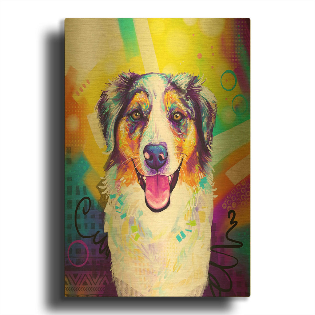 'Pop Art Australian Shepherd 2' By Furbaby Affiliates Gold Metal Wall Art