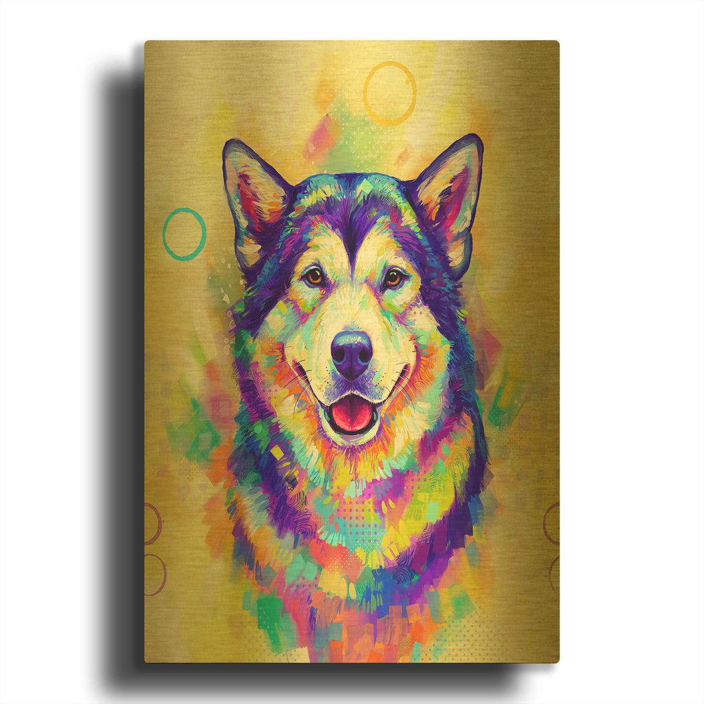 'Pop Art Alaskan Malamute' By Furbaby Affiliates Gold Metal Wall Art
