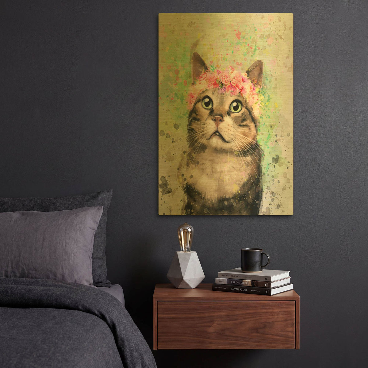 'Flower Crown Tabby Cat 4' By Furbaby Affiliates Gold Metal Wall Art