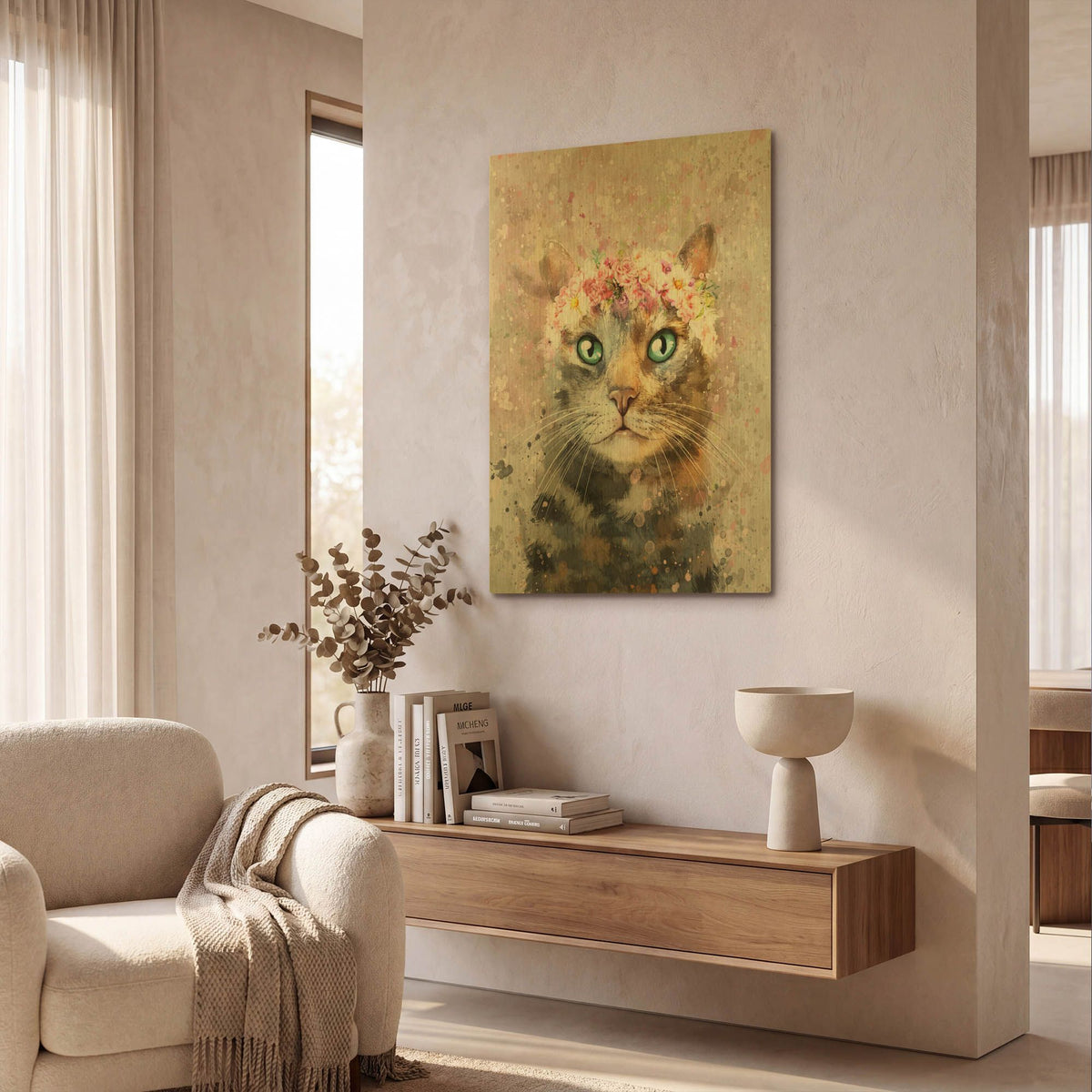 'Flower Crown Tabby Cat 3' By Furbaby Affiliates Gold Metal Wall Art