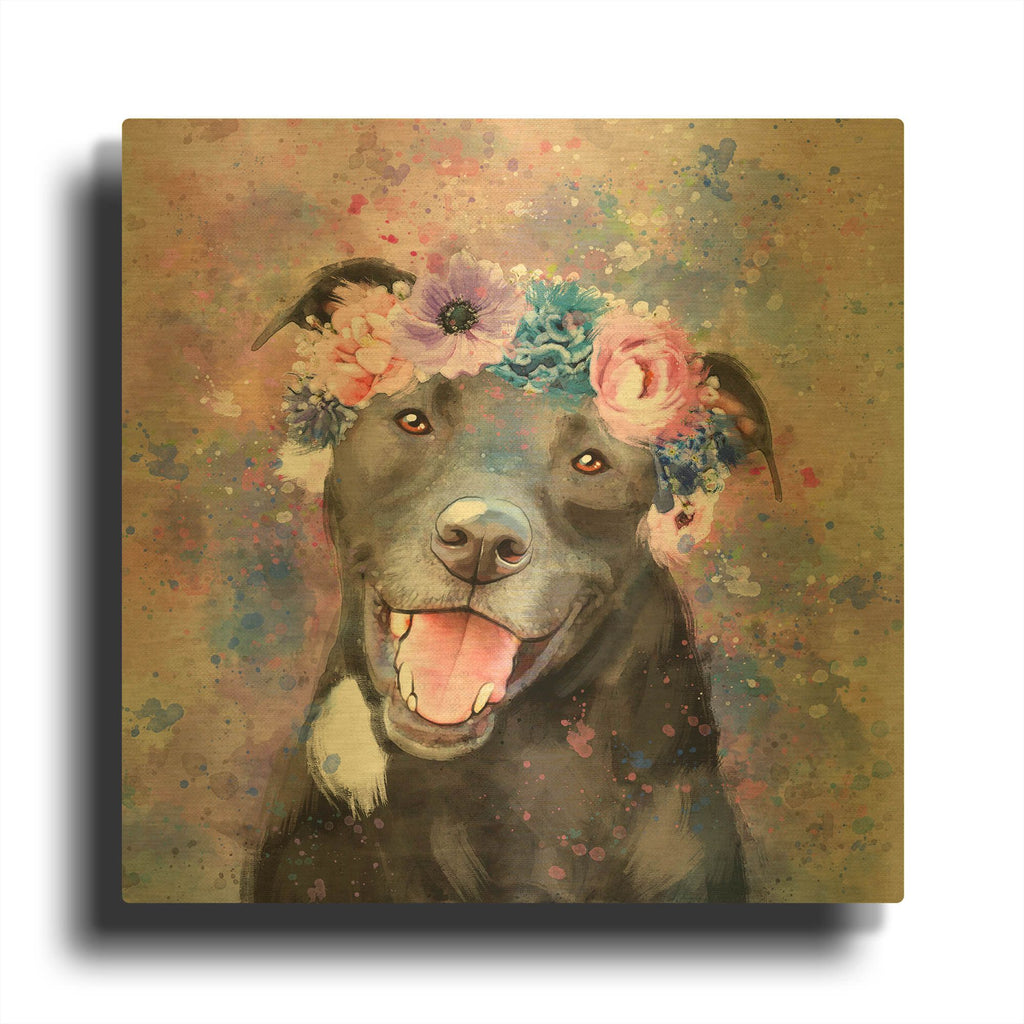 'Flower Crown Staffordshire Terrier' By Furbaby Affiliates Gold Metal Wall Art