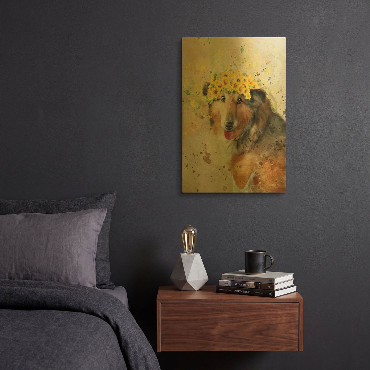 'Flower Crown Shetland Sheepdog' By Furbaby Affiliates Gold Metal Wall Art