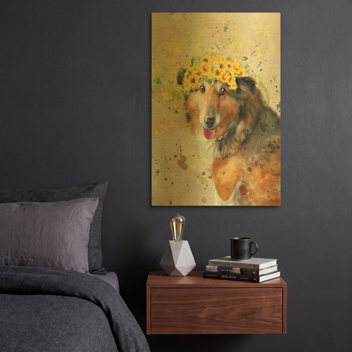 'Flower Crown Shetland Sheepdog' By Furbaby Affiliates Gold Metal Wall Art